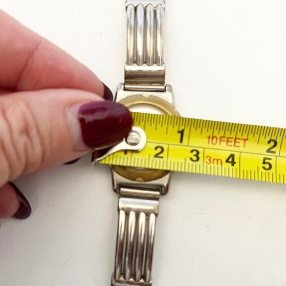 Skagen Watch Women‎ Silver Tone White Dial Gold Bezel Ribbed Band Needs Battery - Picture 5 of 6